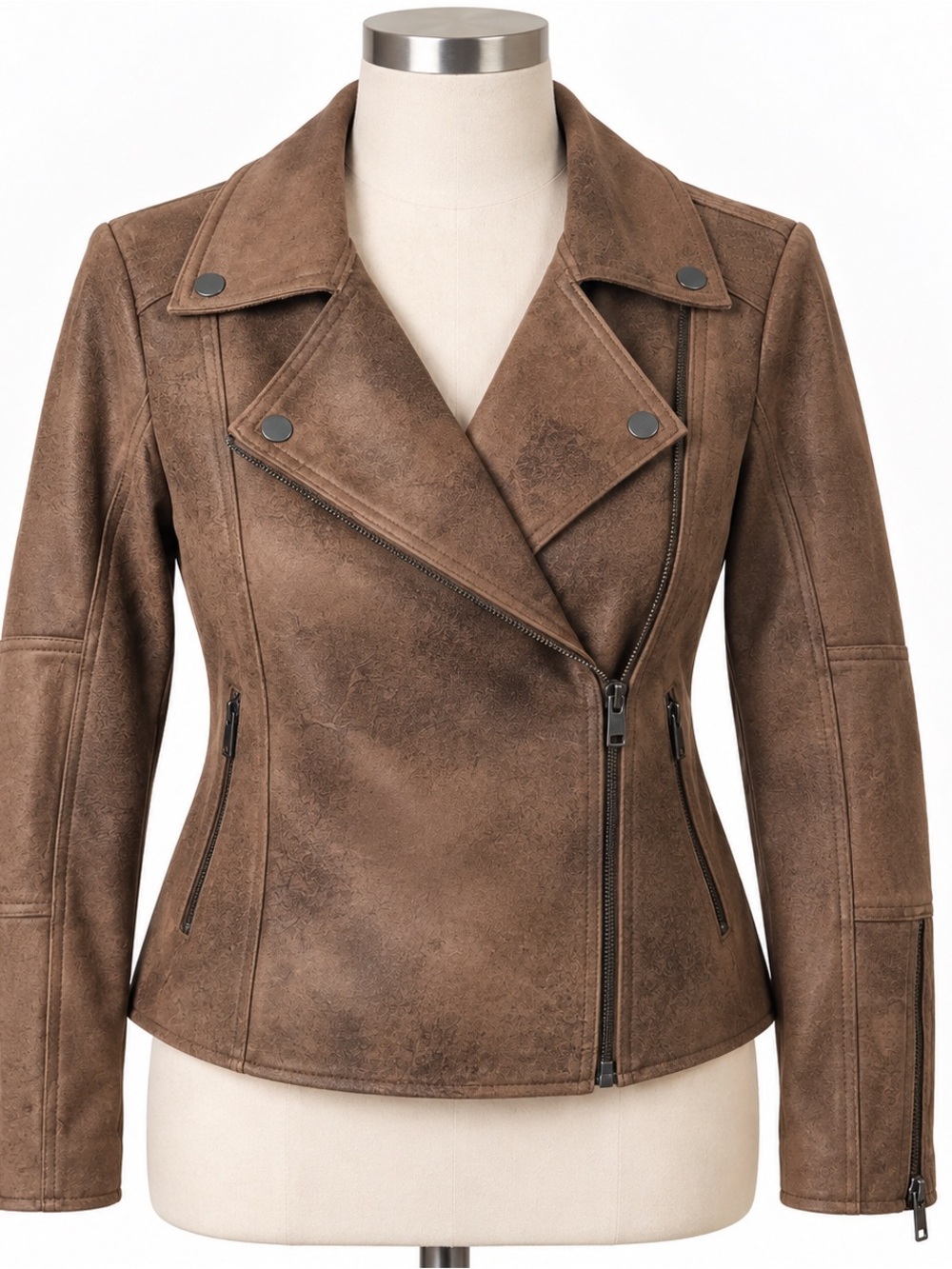 Evereve Brown Faux Suede Moto Jacket Size XS